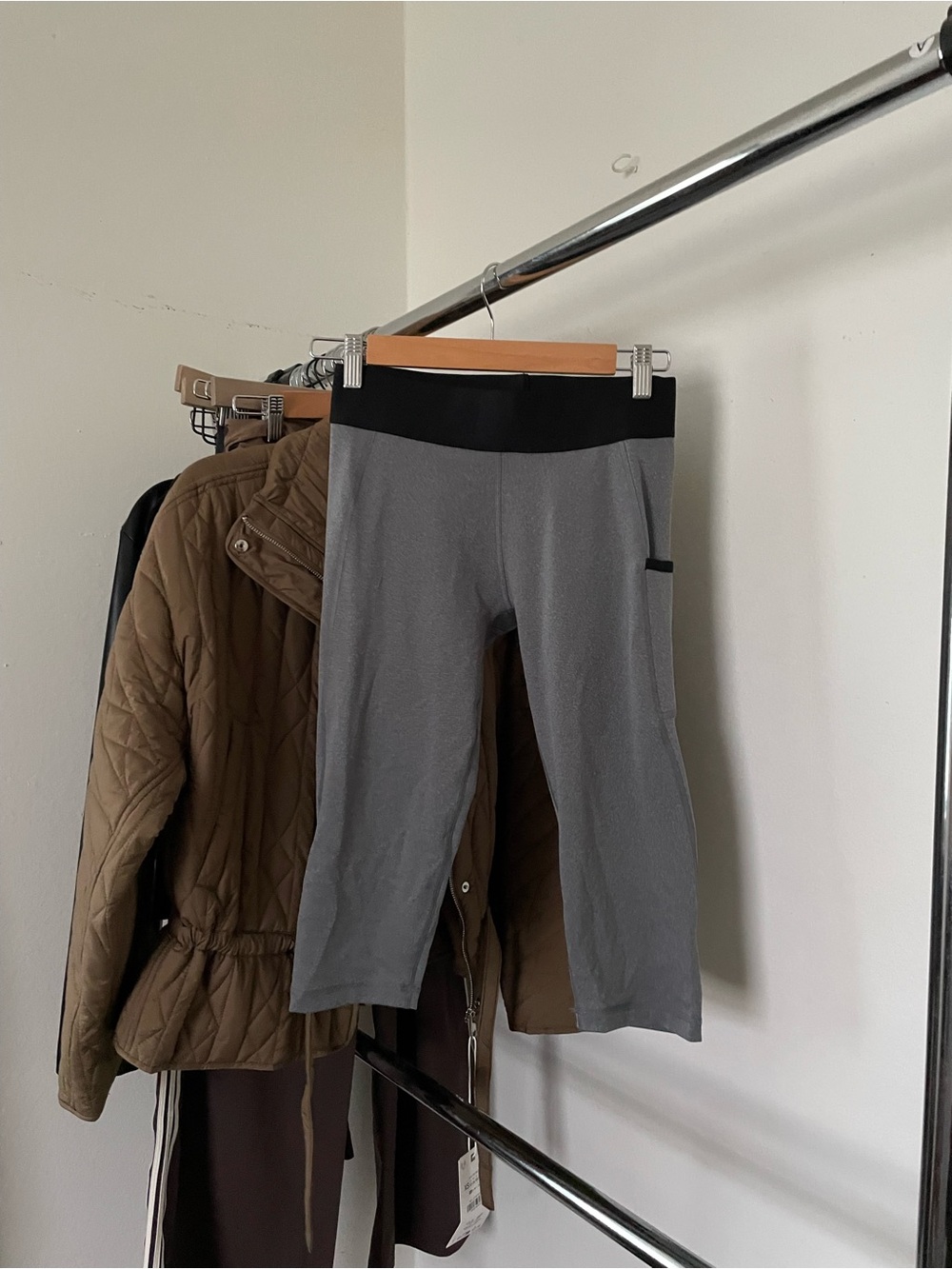 3/$15 Women's Gray Active Capri Shorts with Black Waistband